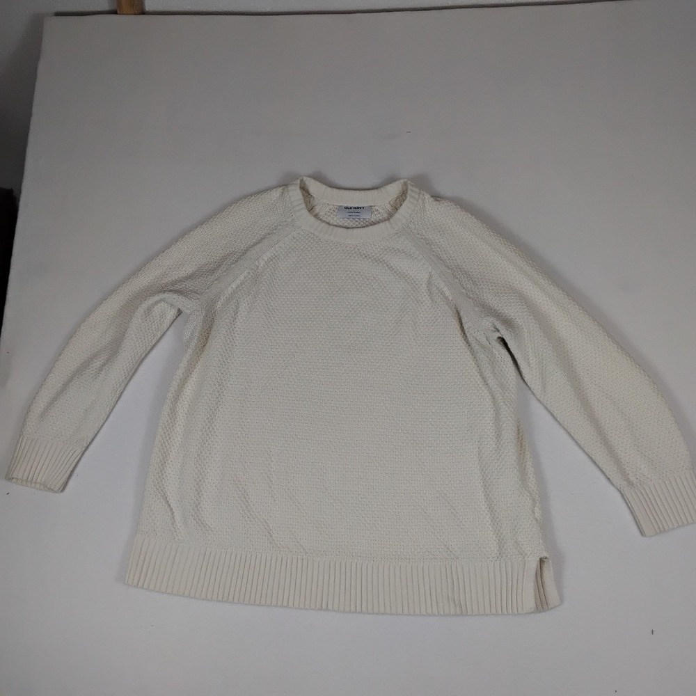 Old Navy Womens Cream Textured Knit Crewneck Pullover Sweater Ivory Large